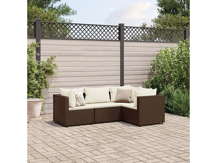 Salon de jardin 4 pcs avec coussins Marron Résine tressée