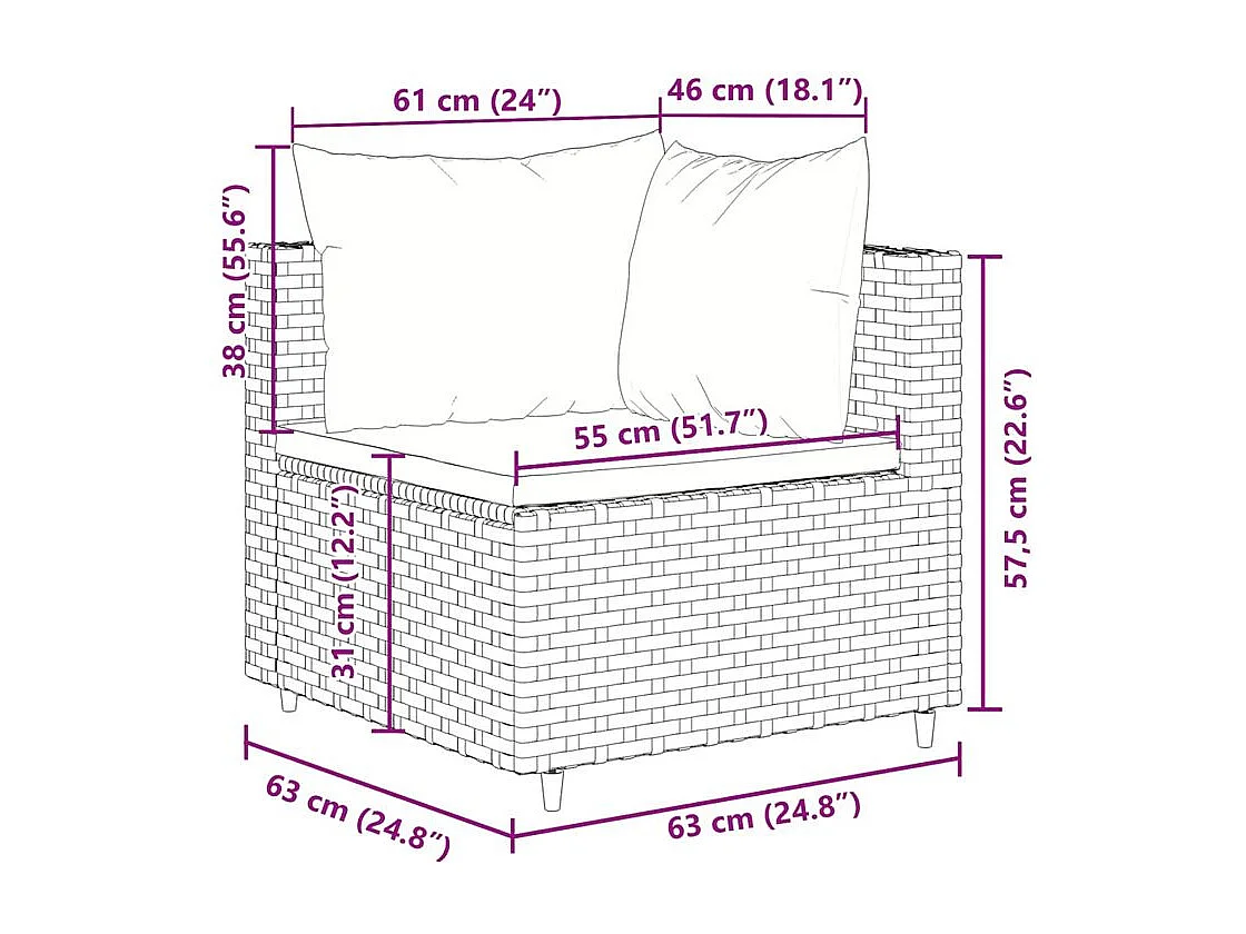 Salon de jardin 4 pcs avec coussins Marron Résine tressée