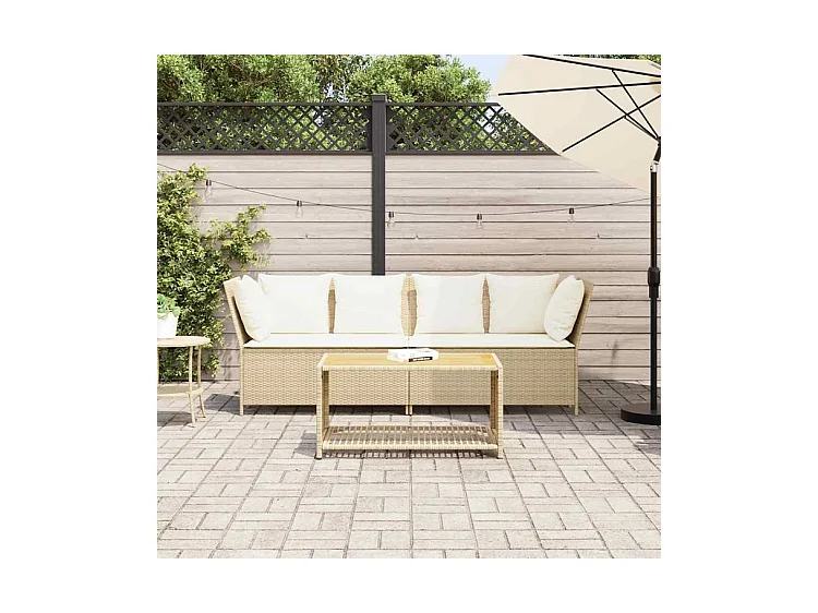 Canapé de jardin avec coussins beige résine tressée