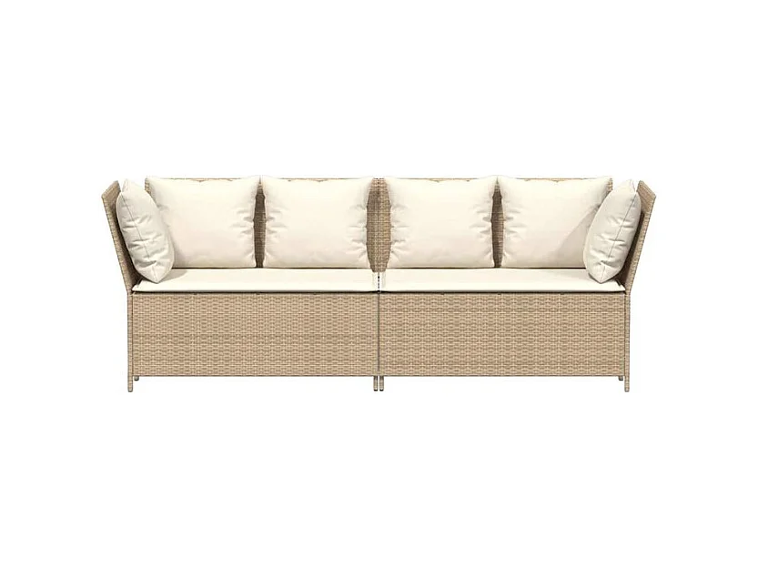 Canapé de jardin avec coussins beige résine tressée