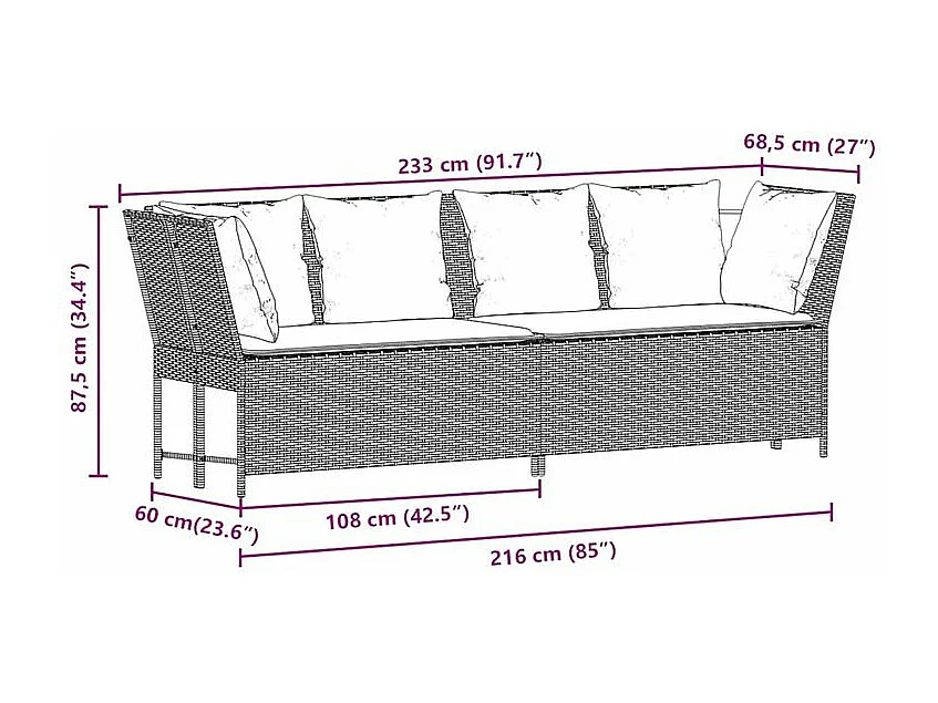 Canapé de jardin avec coussins beige résine tressée