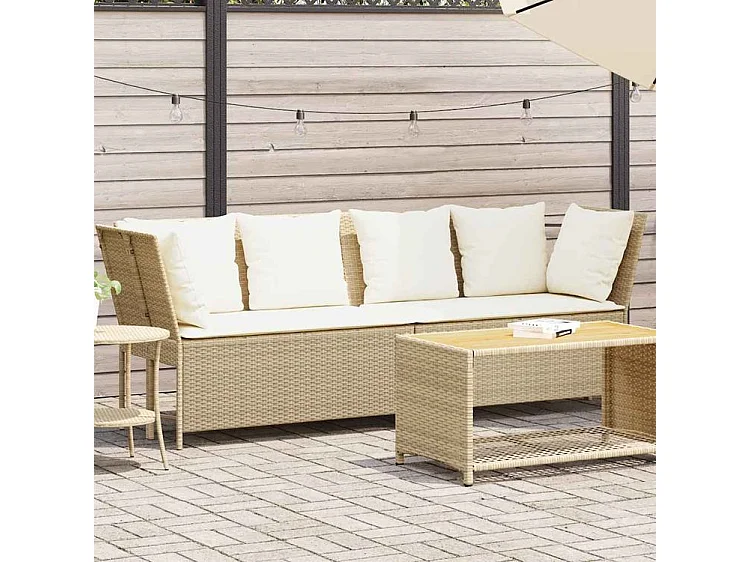 Canapé de jardin avec coussins beige résine tressée