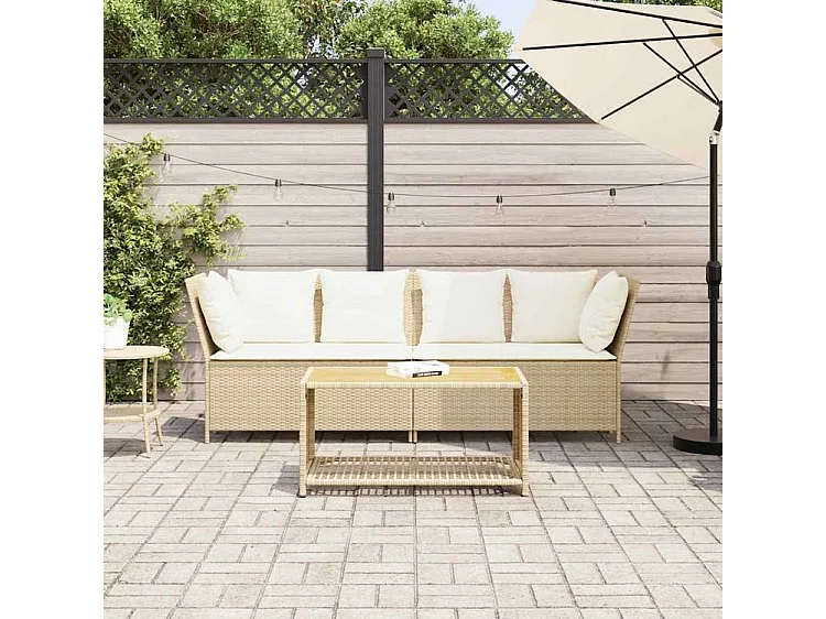 Canapé de jardin avec coussins beige résine tressée