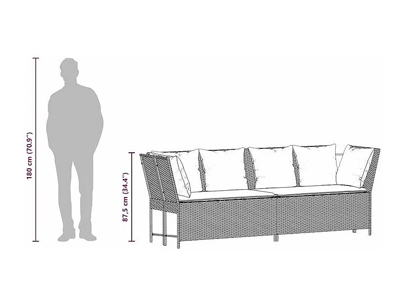 Canapé de jardin avec coussins beige résine tressée