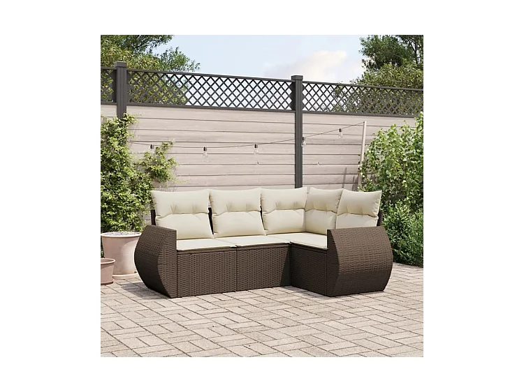 Salon de jardin 4 pcs avec coussins marron résine tressée