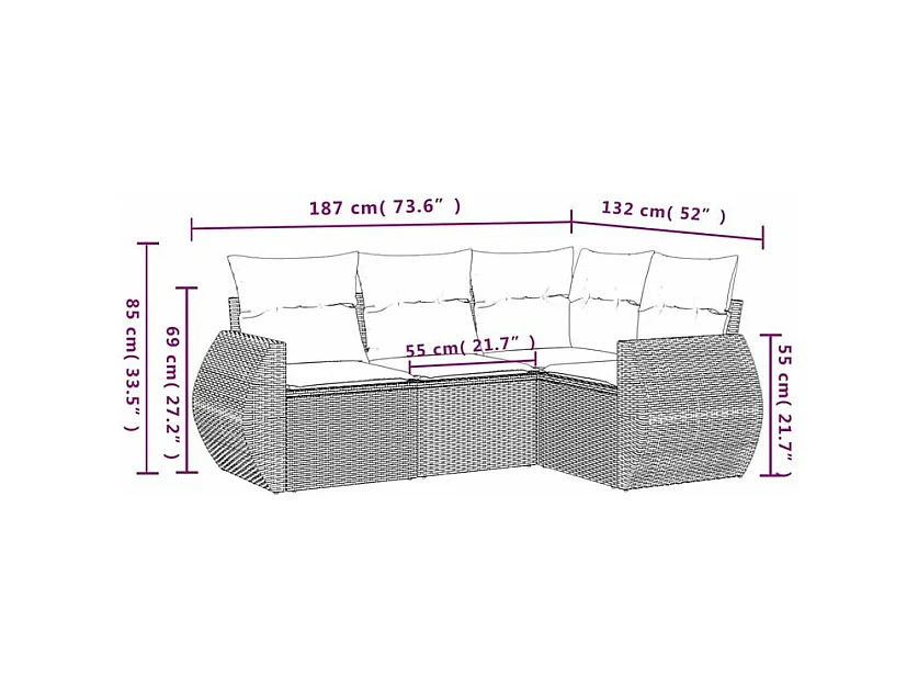 Salon de jardin 4 pcs avec coussins marron résine tressée
