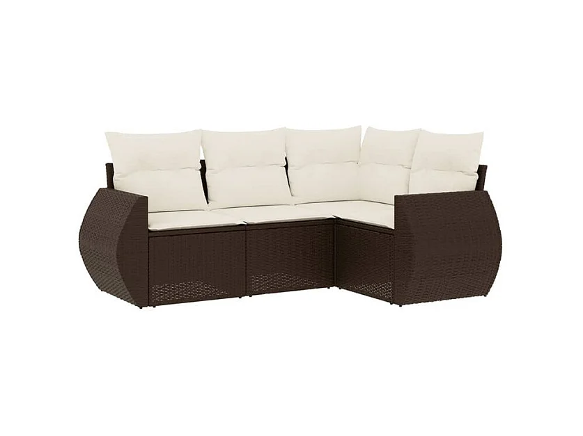 Salon de jardin 4 pcs avec coussins marron résine tressée