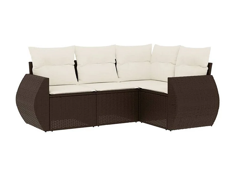 Salon de jardin 4 pcs avec coussins marron résine tressée