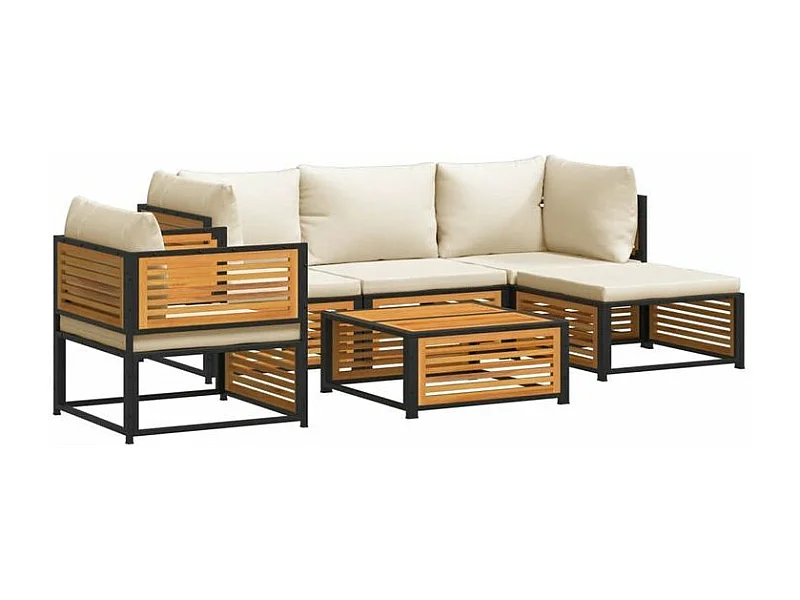 Salon de jardin avec coussins 6 pcs bois d'acacia solide