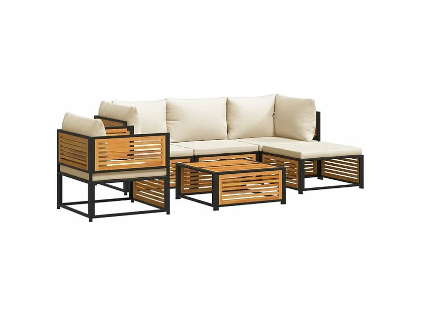 Salon de jardin avec coussins 6 pcs bois d'acacia solide