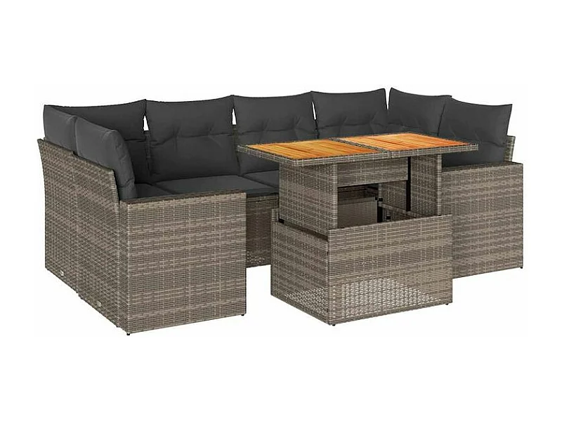 Salon de jardin avec coussins 7 pcs gris résine tressée