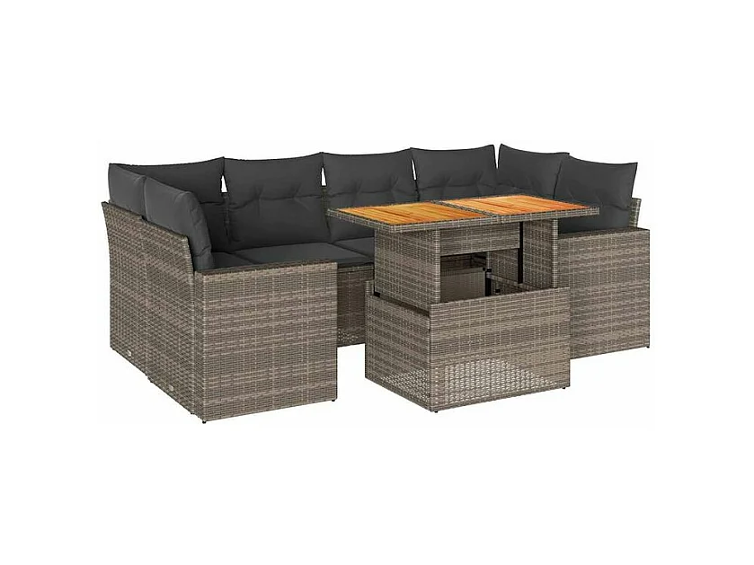 Salon de jardin avec coussins 7 pcs gris résine tressée