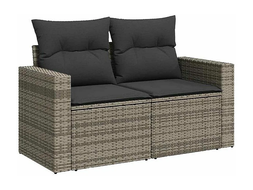 Salon de jardin avec coussins 7 pcs gris résine tressée