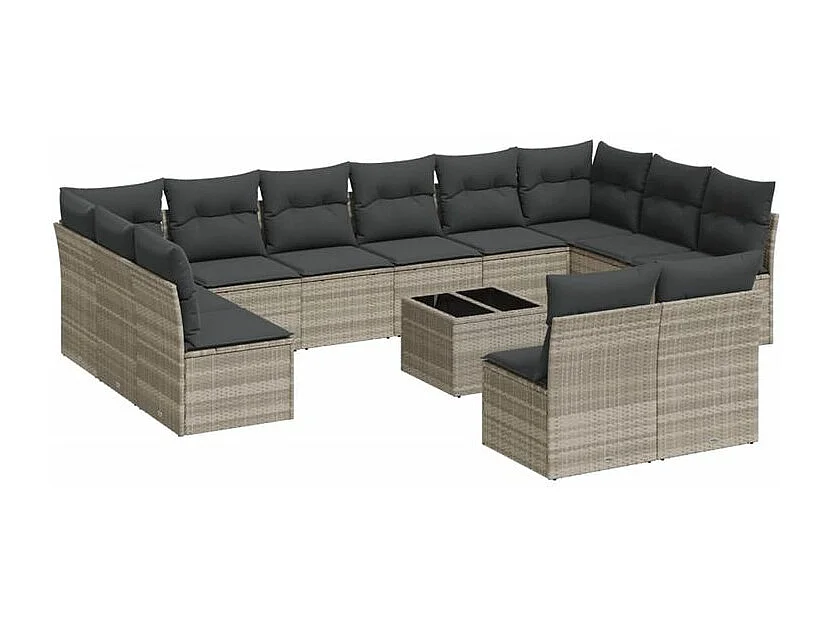 Salon de jardin avec coussins 13 pcs gris clair résine tressée