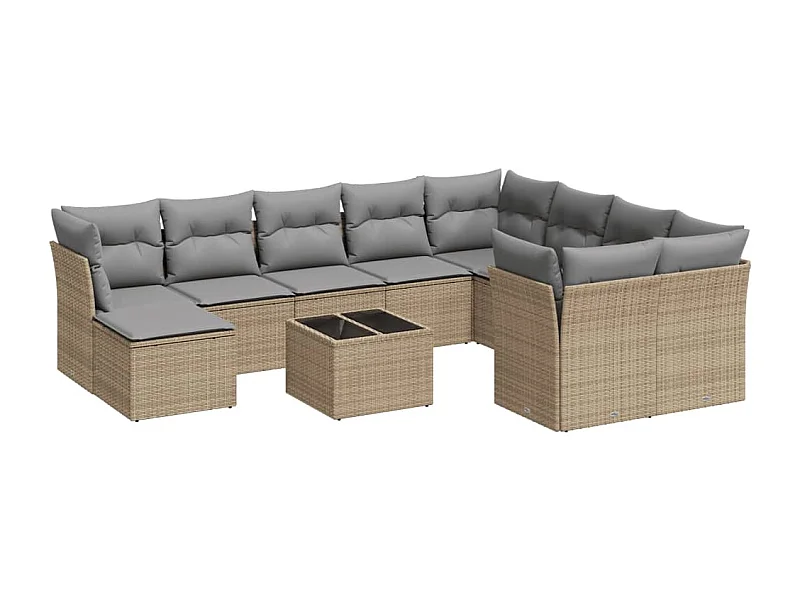 Salon de jardin 11 pcs avec coussins beige résine tressée