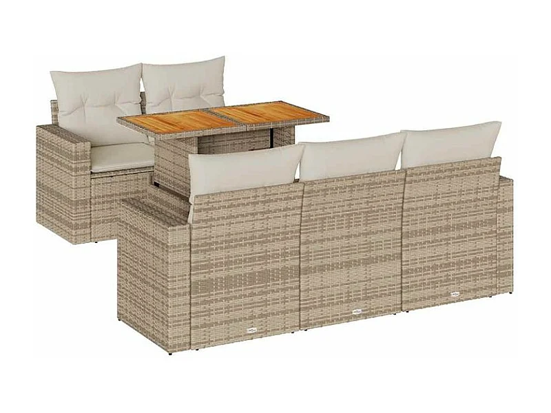 Salon de jardin avec coussins 6 pcs beige résine tressée