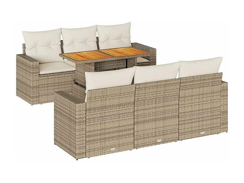 Salon de jardin avec coussins 7 pcs beige résine tressée