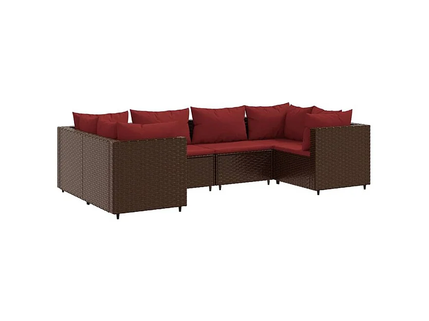 Salon de jardin 6 pcs avec coussins Marron Résine tressée