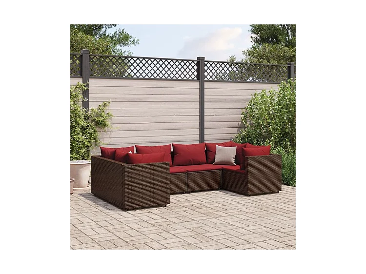 Salon de jardin 6 pcs avec coussins Marron Résine tressée