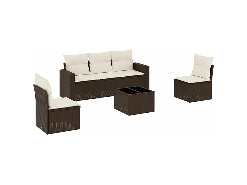Salon de jardin avec coussins 6 pcs marron résine tressée