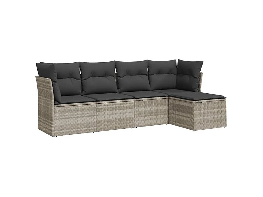 Salon de jardin 5 pcs avec coussins gris clair résine tressée