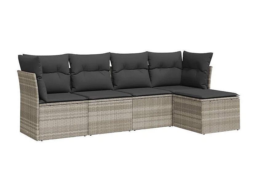 Salon de jardin 5 pcs avec coussins gris clair résine tressée