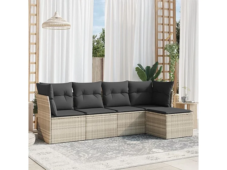 Salon de jardin 5 pcs avec coussins gris clair résine tressée