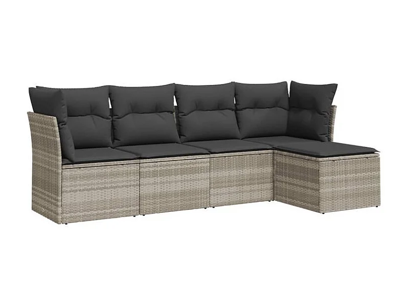 Salon de jardin 5 pcs avec coussins gris clair résine tressée