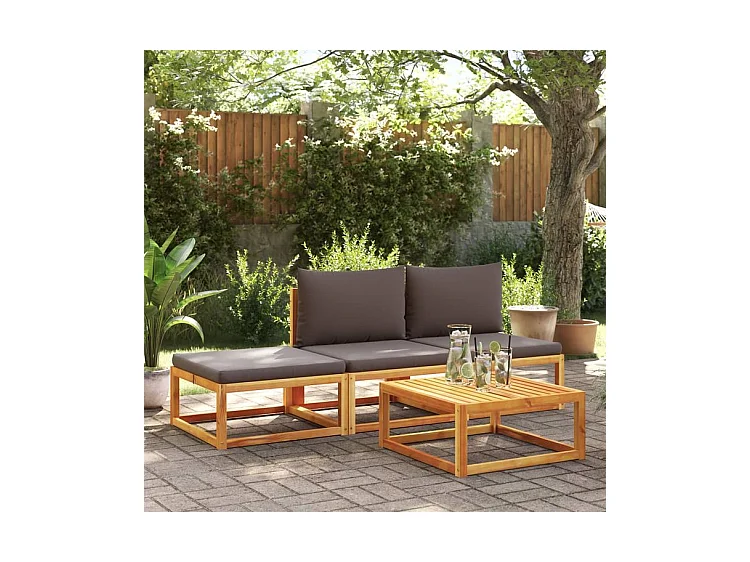 Repose-pied de jardin avec coussins bois massif d'acacia