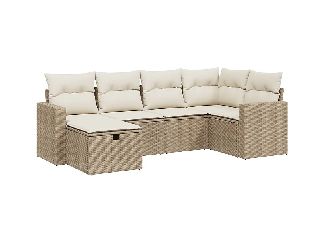 Salon de jardin avec coussins 6 pcs beige résine tressée
