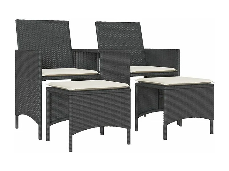 Canapé de jardin 2 places avec table et tabourets noir rotin