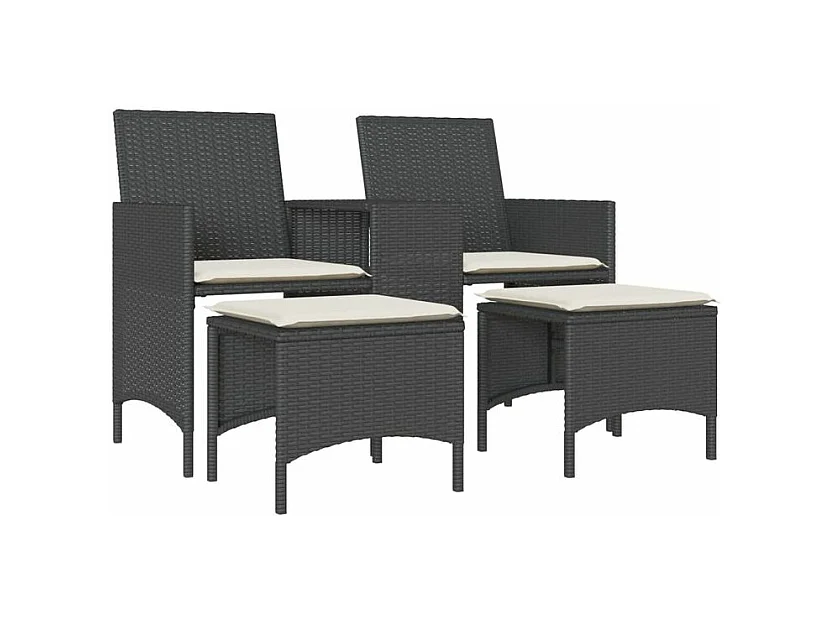 Canapé de jardin 2 places avec table et tabourets noir rotin