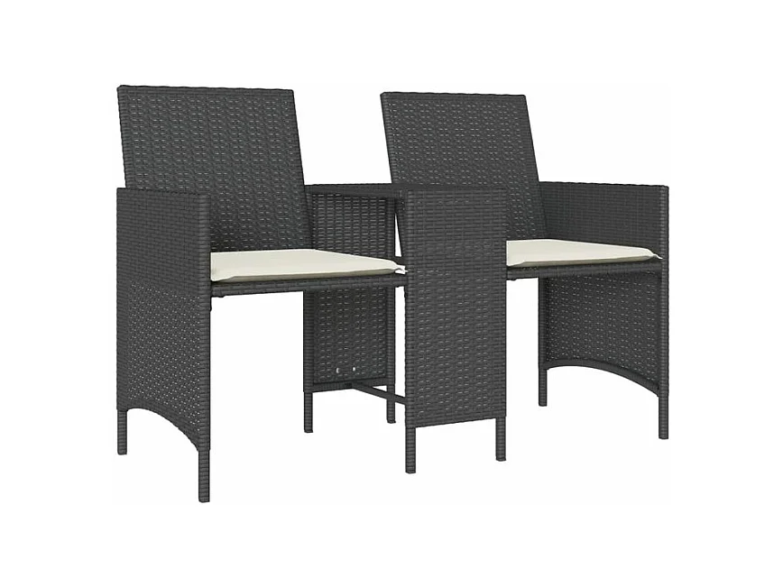Canapé de jardin 2 places avec table et tabourets noir rotin