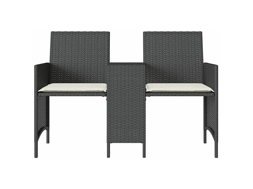 Canapé de jardin 2 places avec table et tabourets noir rotin