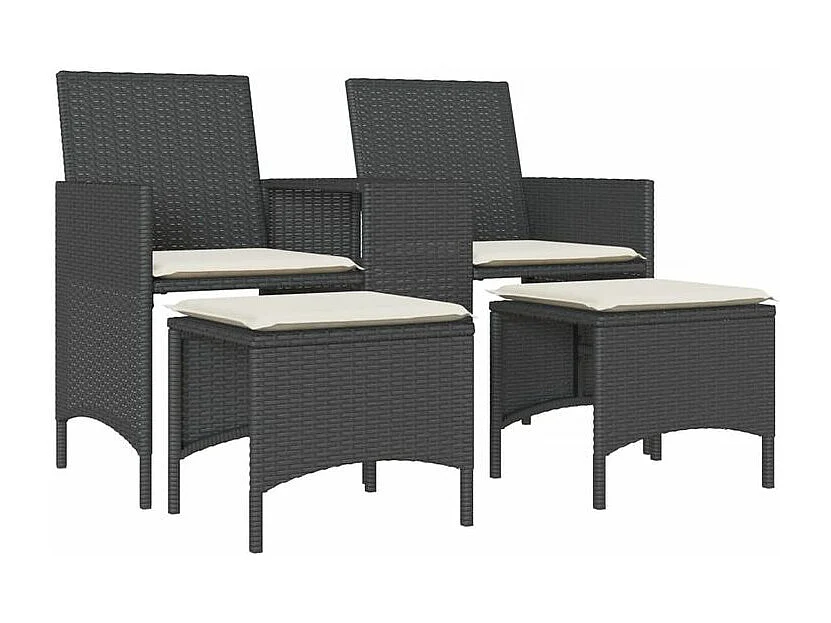 Canapé de jardin 2 places avec table et tabourets noir rotin