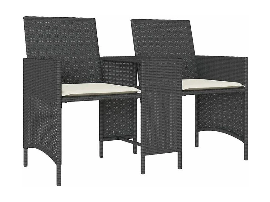 Canapé de jardin 2 places avec table et tabourets noir rotin