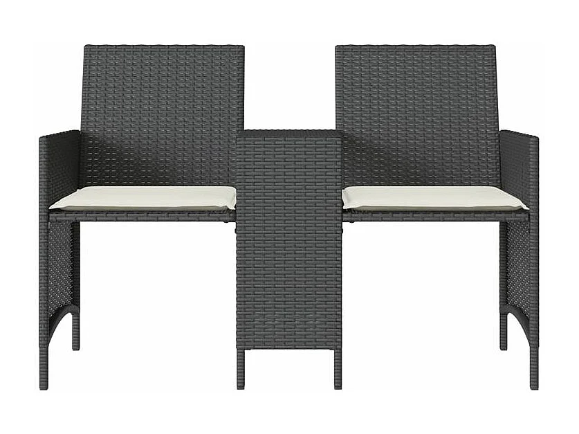 Canapé de jardin 2 places avec table et tabourets noir rotin