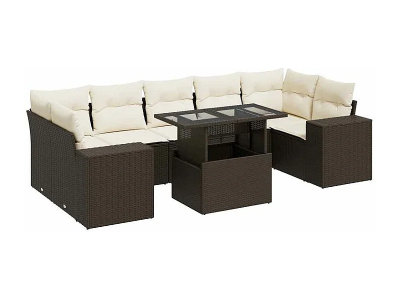 Salon de jardin 8 pcs avec coussins marron résine tressée