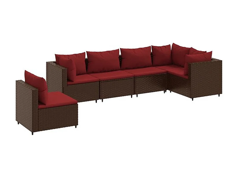 Salon de jardin 6 pcs avec coussins Marron Résine tressée
