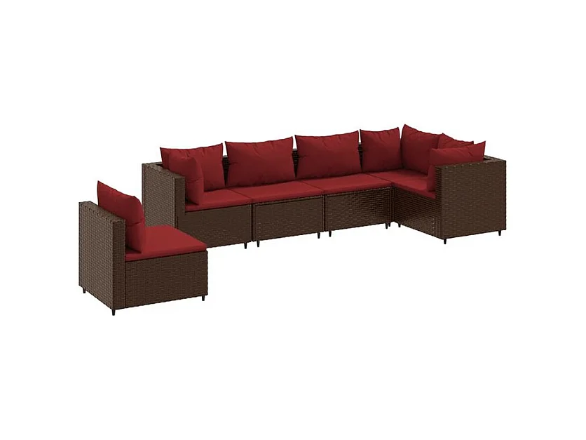 Salon de jardin 6 pcs avec coussins Marron Résine tressée