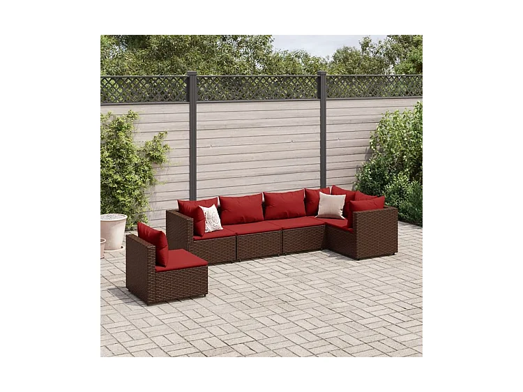 Salon de jardin 6 pcs avec coussins Marron Résine tressée