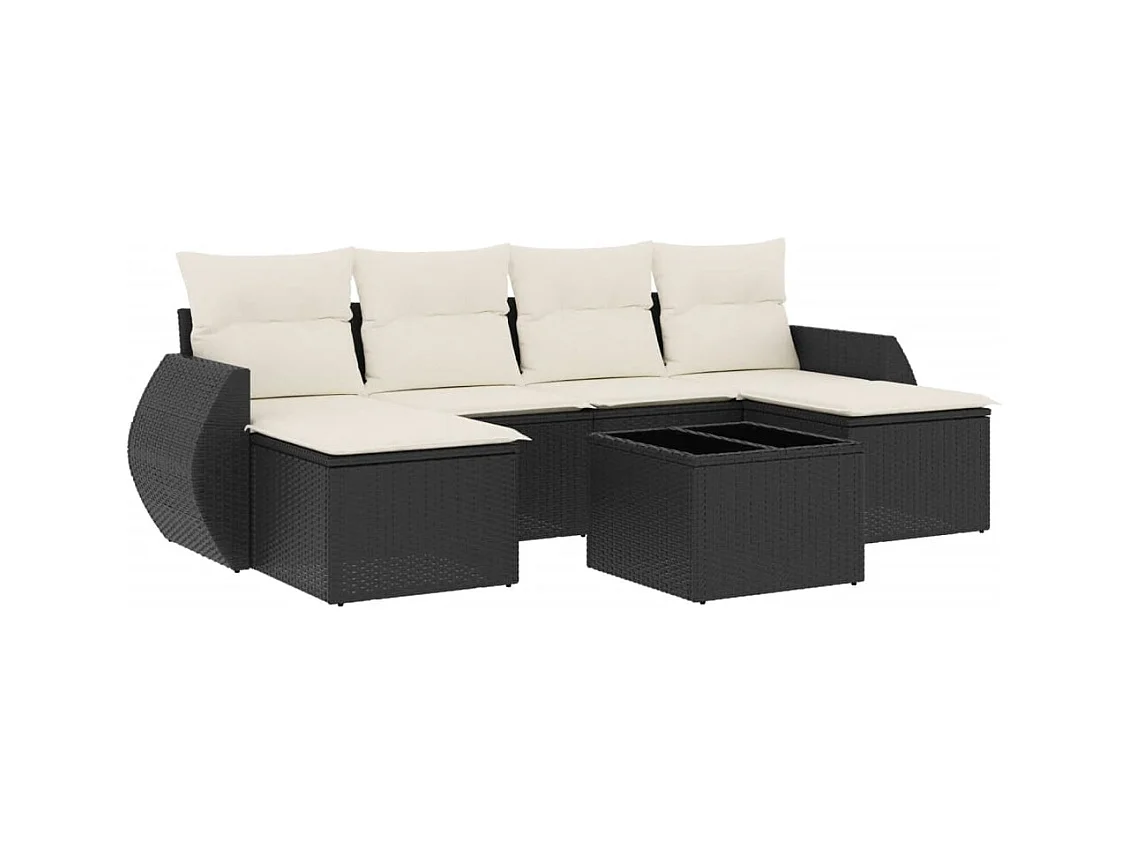 Salon de jardin 7 pcs avec coussins noir résine tressée