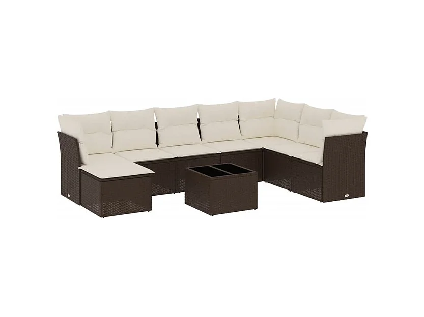 Salon de jardin avec coussins 9 pcs marron résine tressée