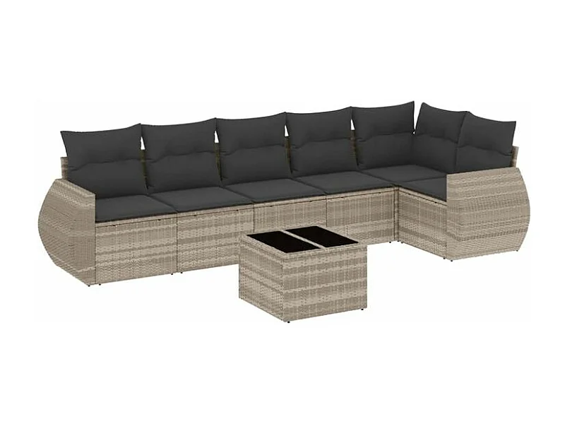 Salon de jardin avec coussins 7 pcs gris clair résine tressée