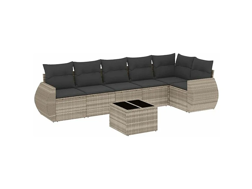 Salon de jardin avec coussins 7 pcs gris clair résine tressée