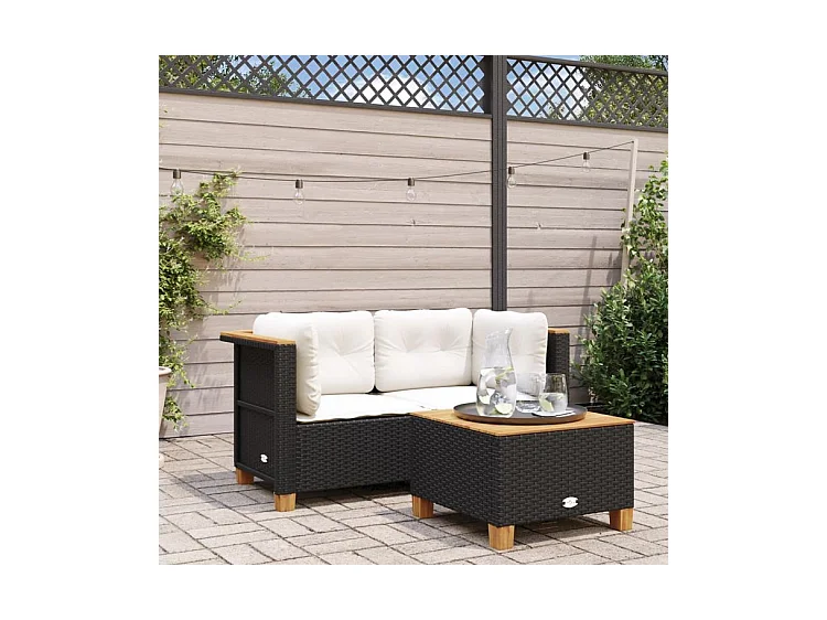 Canapés d'angle de jardin et coussins 2 pcs noir résine tressée
