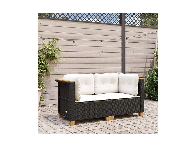 Canapés d'angle de jardin et coussins 2 pcs noir résine tressée