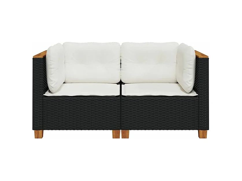 Canapés d'angle de jardin et coussins 2 pcs noir résine tressée