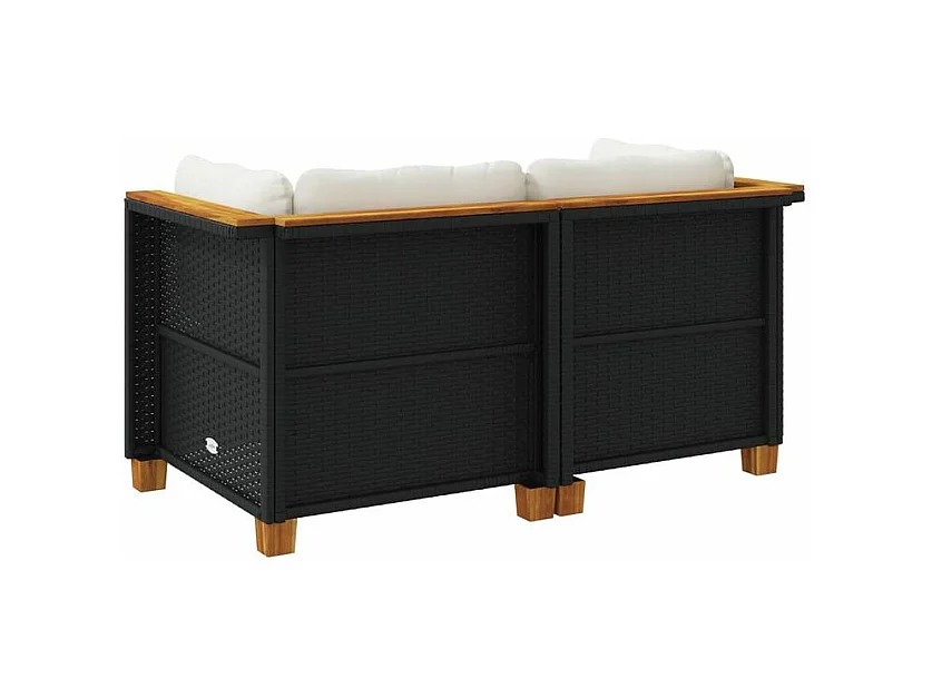 Canapés d'angle de jardin et coussins 2 pcs noir résine tressée