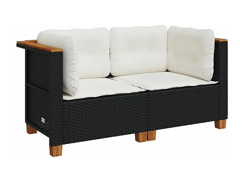 Canapés d'angle de jardin et coussins 2 pcs noir résine tressée